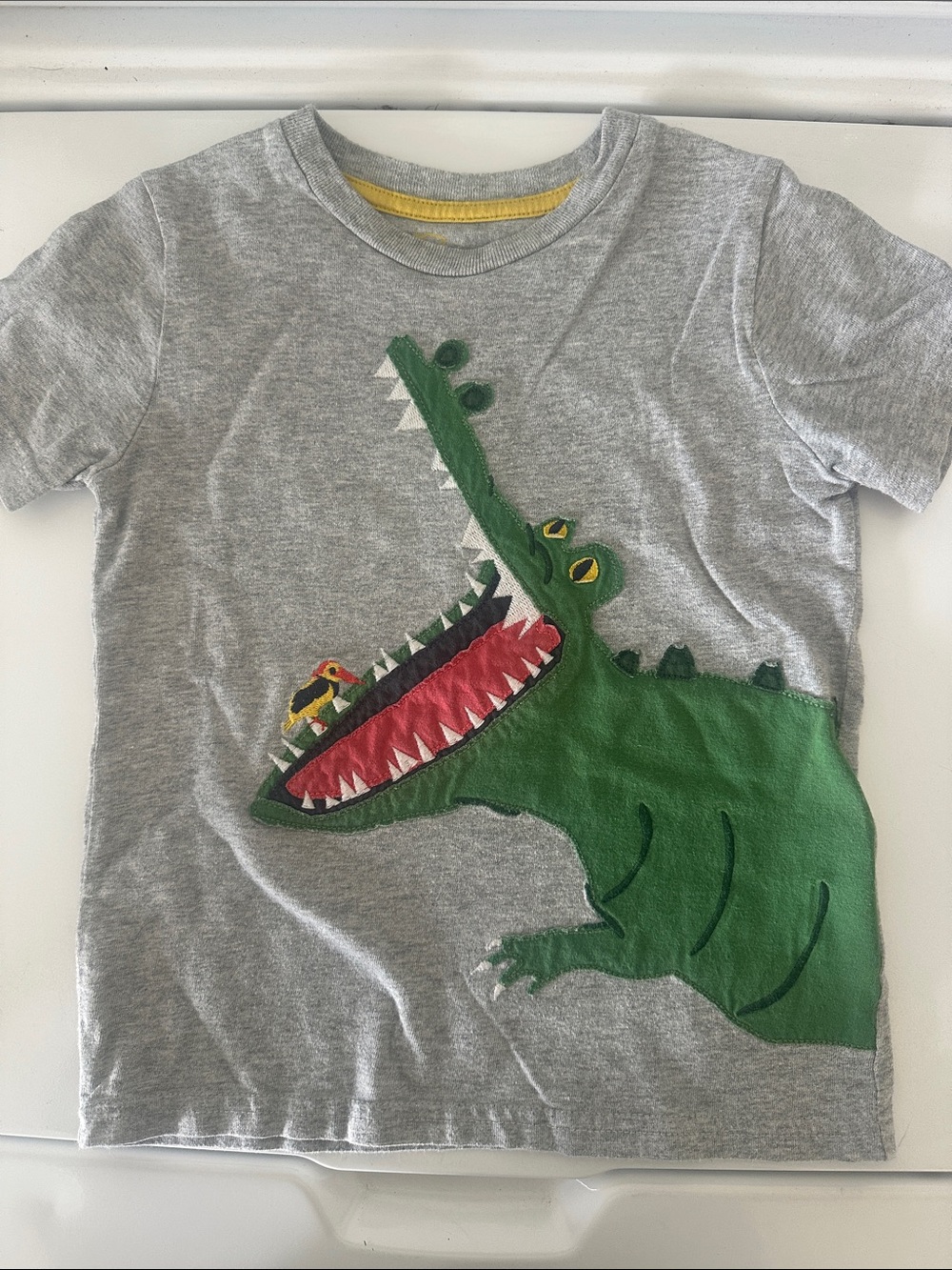 Mini Boden Grey T-Shirt with Green Crocodile Applique